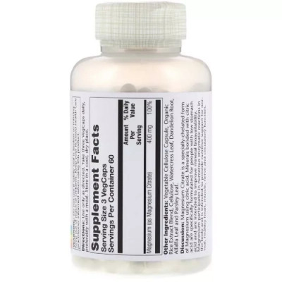 Минералы Solaray Цитрат Магния, 400 Мг, Magnesium Citrate, Solaray 180 Капсул (SOR-37402) Винница - изображение 2