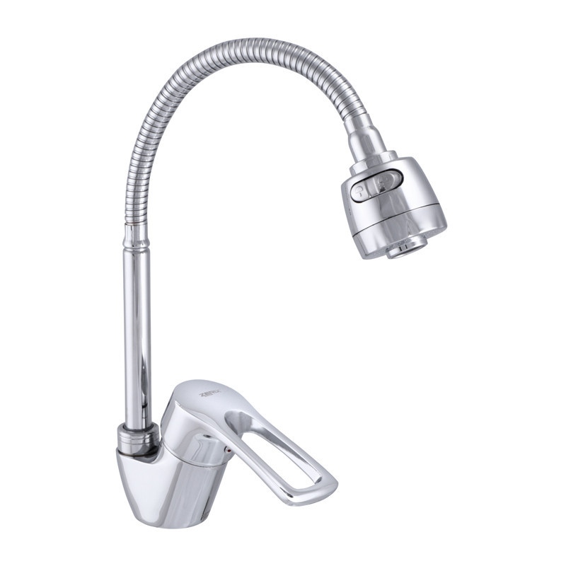 Змішувач для кухні (на мийку) Zerix YUB гнучкий рефлекторний гусак, що гнеться, великий аератор гайка Чернівці - фото 1