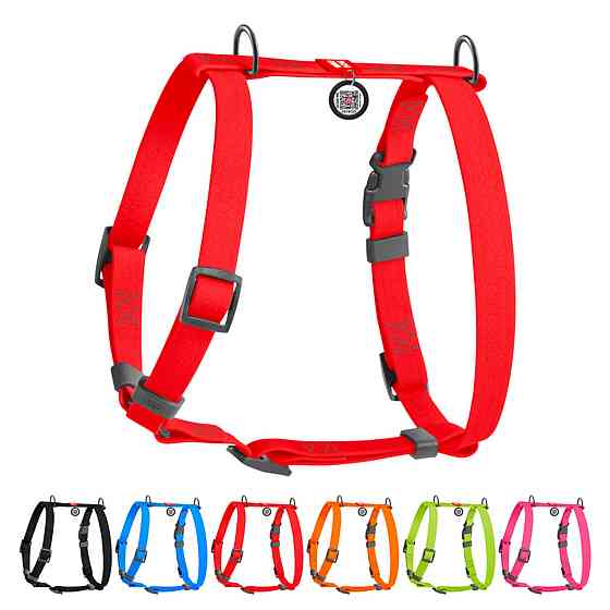 Шлея для собак водостійка анатомічна Н-подібна WAUDOG Waterproof з QR-паспортом, пластикова пряжка-фастекс, L, Ш 25 мм, А 50-85 см, В 60-100 см, черво Київ