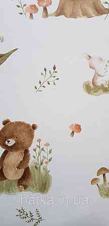 Шпалери флізелінові еко Rasch Kids World II 0.53х10 дитячі ведмедики білки косулі зайці коричневі на білому Київ