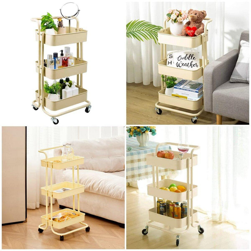 Етажерка мобільна триярусна універсальна з металу 45х37х82см Кремова SW-00002105 Київ - фото 7