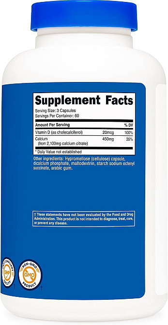 Кальция цитрат + витамин D Nutricost Calcium Citrate + Vitamin D, 180 Capsules Луцк - изображение 2