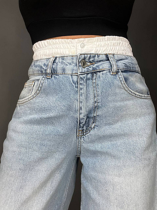 Джинсы женские I8 162-24 PALAZZO BOXER белая резинка на талии широкие клеш от бедра, голубой, 28, 28 Одесса - изображение 2
