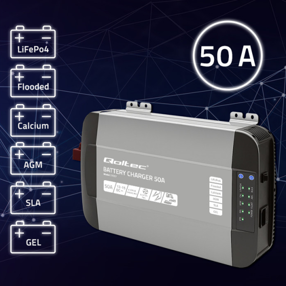 Зарядний пристрій для акумуляторів LiFePO4 AGM GEL SLA 50A 12V Qoltec (Польща) Київ