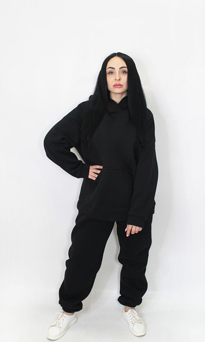Жіночий спортивний теплий костюм тринитка на флісі XL-2XL Чорний Харків - фото 1