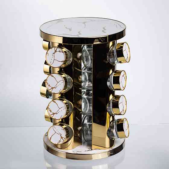 Yiwu Карусель для спецій 16 баночок по 100 мл, білий мармур HP-1371 Коломыя