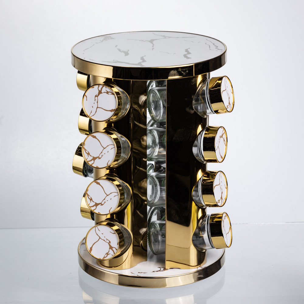 Yiwu Карусель для спецій 16 баночок по 100 мл, білий мармур HP-1371 Коломыя - изображение 4