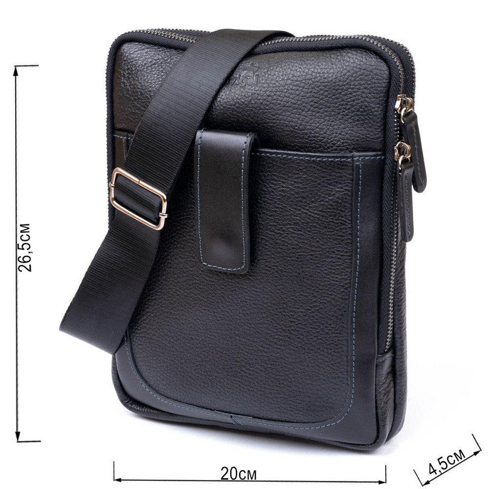 Сумка мужская планшет на два отделения кожаная флотар Черная (SHVIGEL) Киев - изображение 7