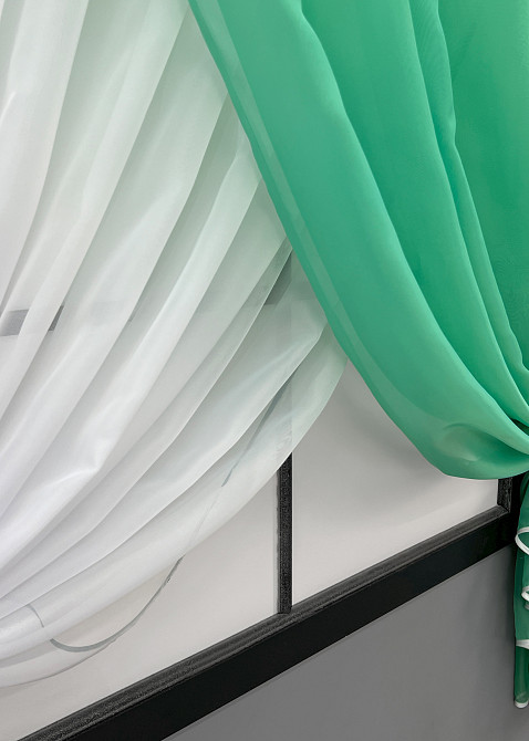 Кухонні шторки VR-Textil № 060к "Дует" з підв'язками м'ятний з білим 330х170 см (50-954) Київ - фото 12