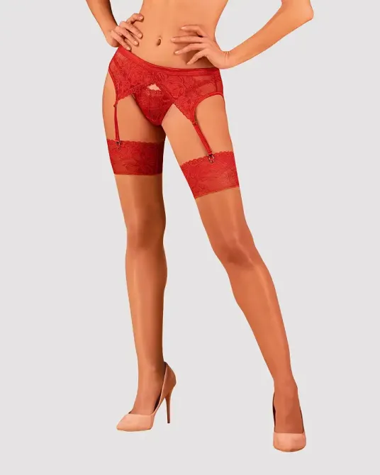 Панчохи під пояс із широким мереживом Obsessive Lacelove stockings XL/2XL Львов - изображение 1