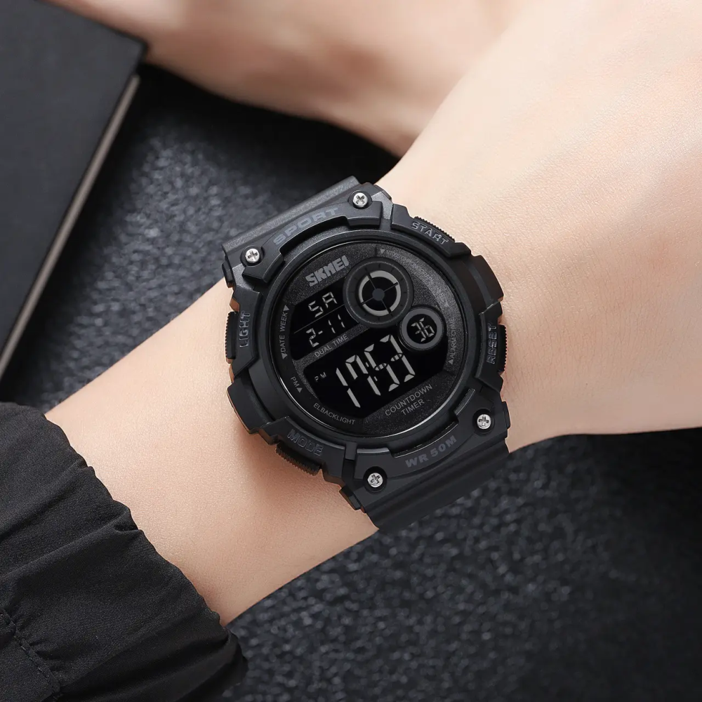 Часы мужские спортивные наручные Skmei 2017 (Черный с черным циферблатом) Винница - изображение 7