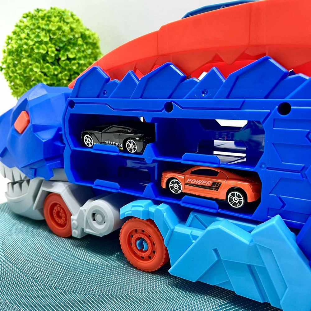 Трейлер у вигляді динозавра з набором машинок 2шт Синій (MH-177) Чернігів - фото 7