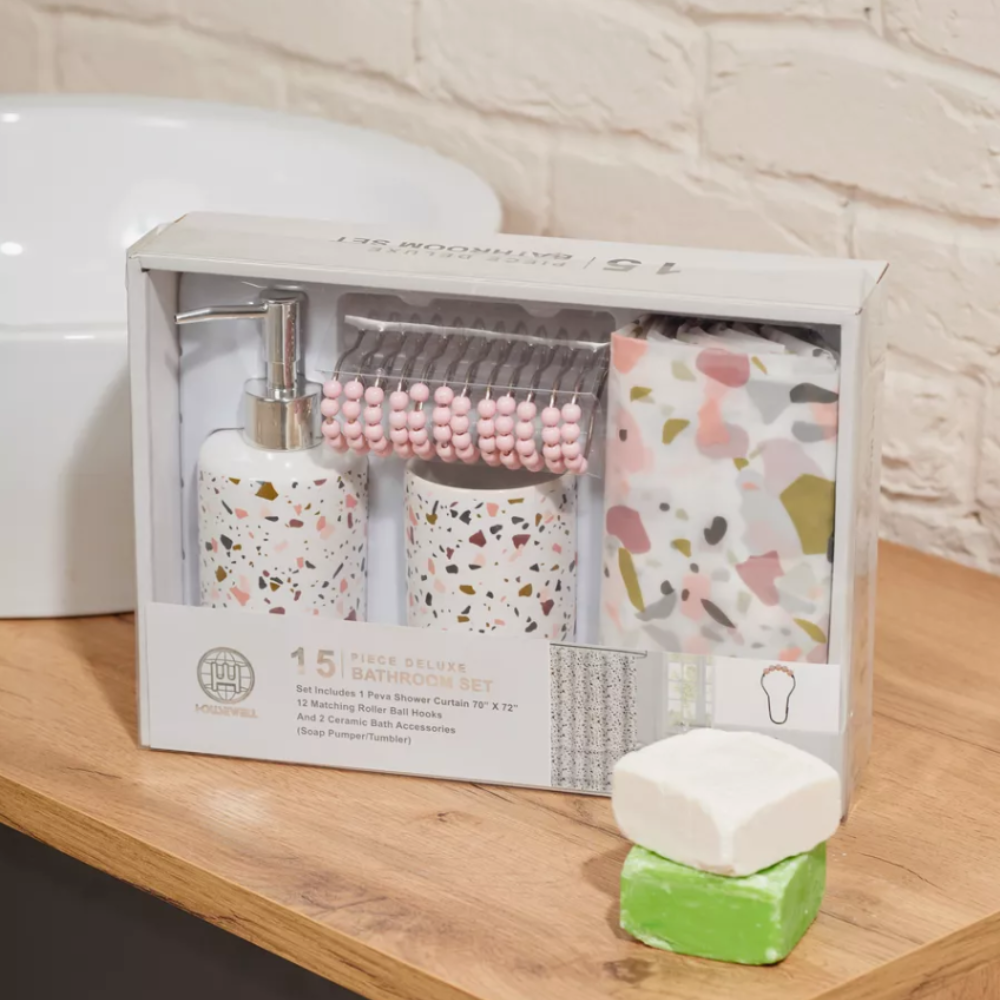 Шторка для ванной и душа набор аксессуаров и ванных принадлежностей: шторка,стакан для щеток,дозатор для мыла Каменец-Подольский - изображение 5