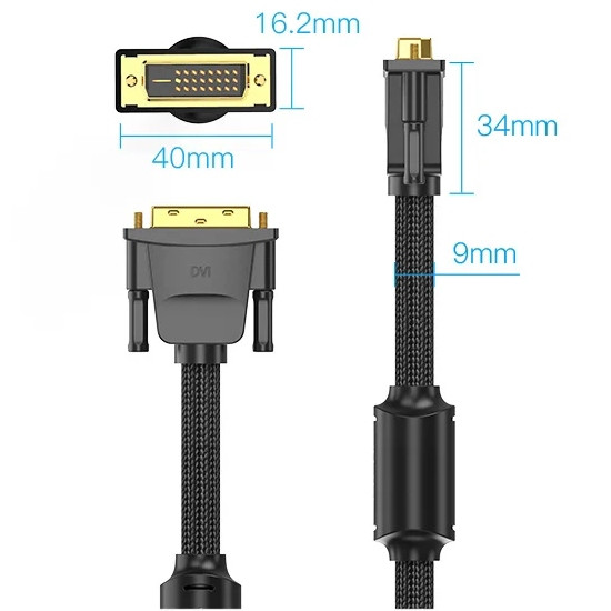 Кабель DVI-D 24M - 24M, 8.0 м, 2K 60Hz обплетення, з феритами Vention Винница - изображение 8