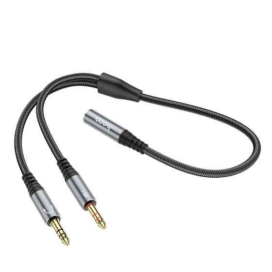 Аудио кабель HOCO UPA21 2-in-1 3.5 headset audio adapter cable(female to 2*male) 0.25m Metal Gray Одесса