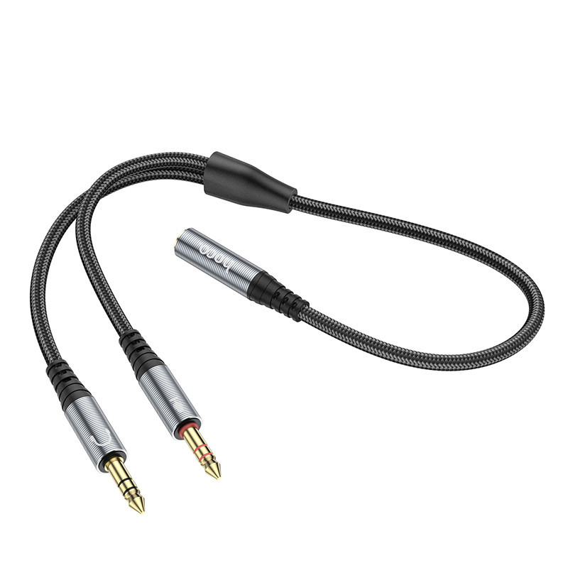 Аудио кабель HOCO UPA21 2-in-1 3.5 headset audio adapter cable(female to 2*male) 0.25m Metal Gray Одесса - изображение 4
