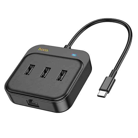 Хаб HOCO HB35 Easy link 4-in-1 100 Mbps Ethernet Adapter(Type-C to USB2.0*3+RJ45)(L=0.2M) Black (6931474798978 ) Київ