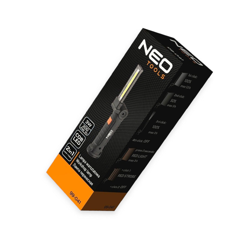 Ліхтар багатофункціональний 1 cob 3w + cob, акб 1200 мач, магніт, зачіп, usb складаний Neo Tools інспекційний Мукачево - фото 3