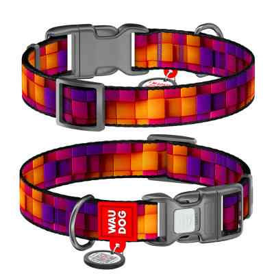 Ошейник для животных WAUDOG Nylon с QR паспортом "Кубы 3Д" пластиковый фастекс S (280-4057) Винница