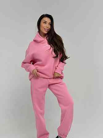 Жіночий стильний спортивний костюм-двійка: худі + штани, тринитка Пен'є на флісі турція Рожевий, 50/52 Одеса