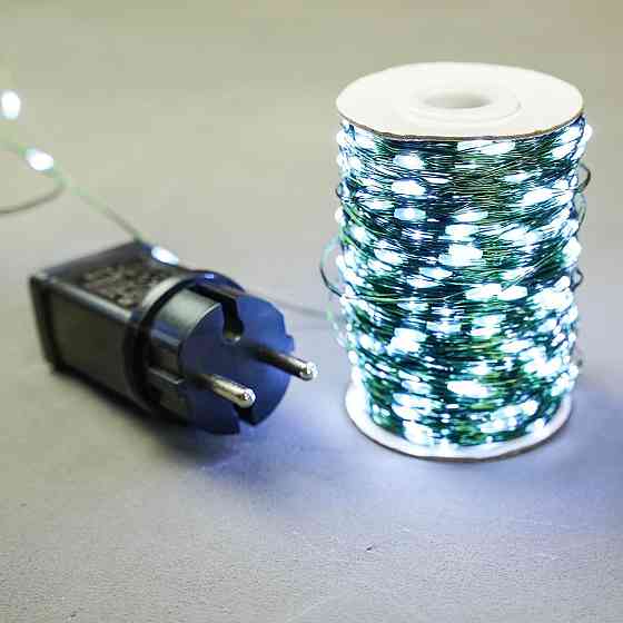 Гірлянда роса на зеленому проводі 100 метрів 1000 лед Niki Light капля роси з режимами вулична гірлянда на пульті біла Київ