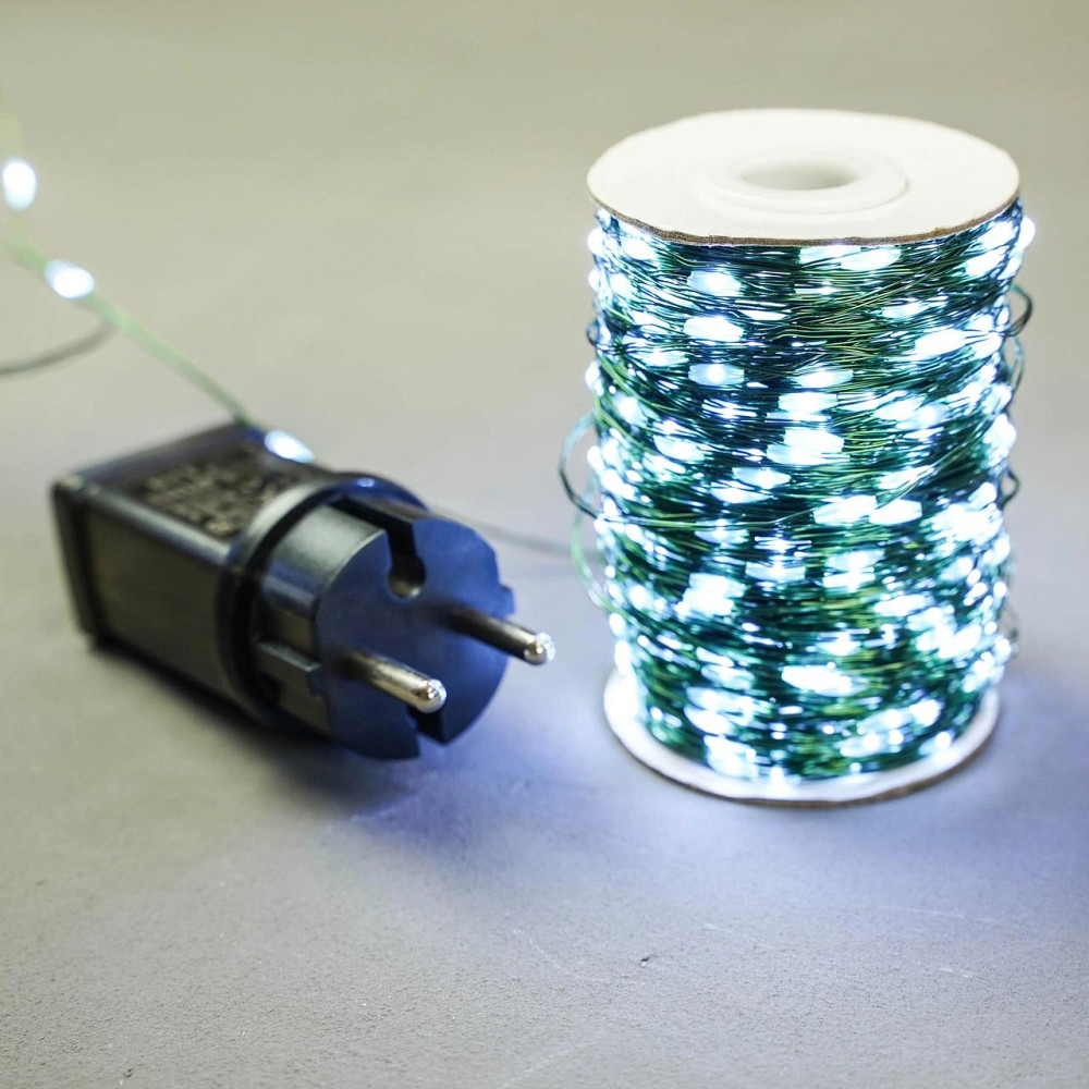 Гірлянда роса на зеленому проводі 100 метрів 1000 лед Niki Light капля роси з режимами вулична гірлянда на пульті біла Київ - фото 1