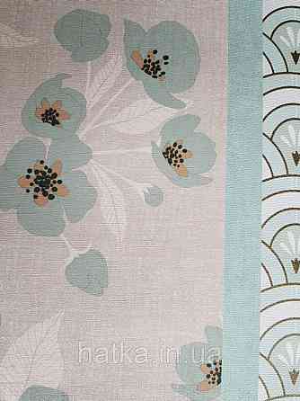 Шпалери вінілові Lutece Melody 51196704 квіти бірюзове листя білі на сіро-бежевому в крапку тлі Київ