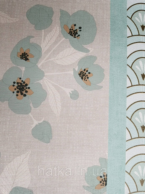 Шпалери вінілові Lutece Melody 51196704 квіти бірюзове листя білі на сіро-бежевому в крапку тлі Київ - фото 3