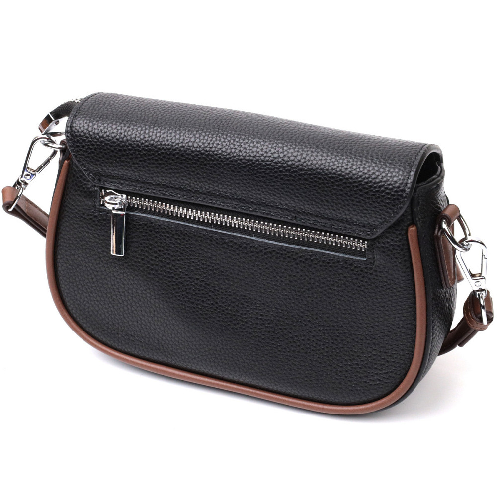 Шкіряна напівкругла сумка з цікавим магнітом-заскочкою для жінок Vintage 22441 Чорна Київ - фото 2