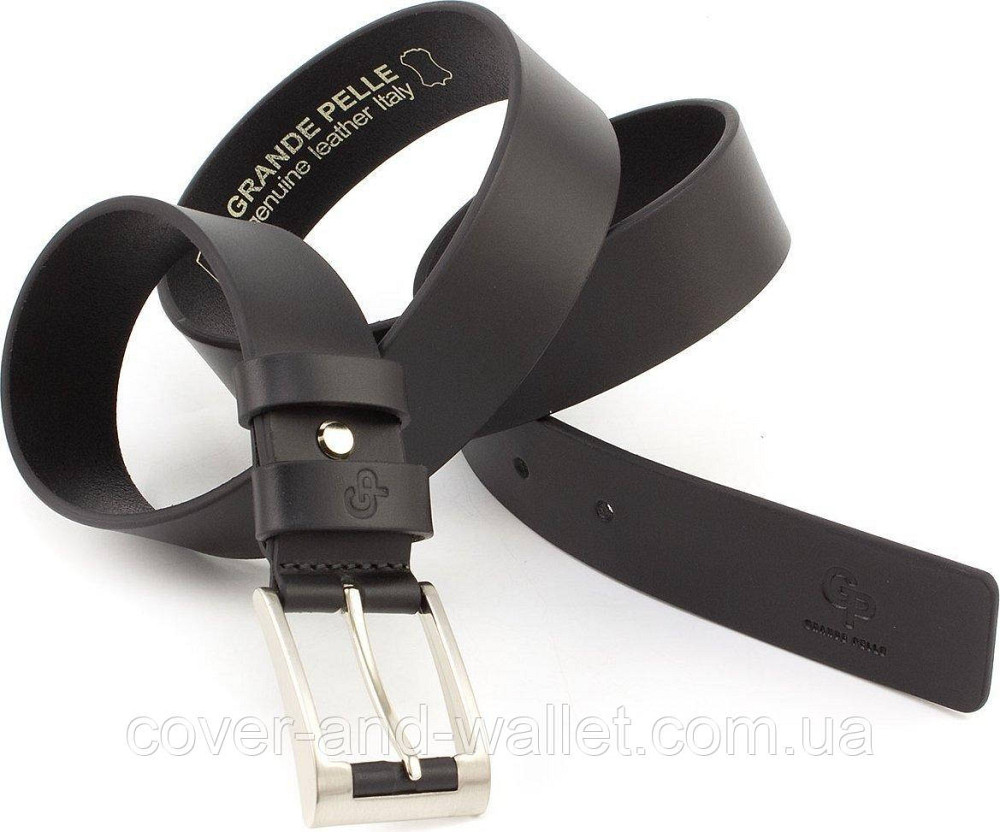 Елітний чоловічий шкіряний ремінь чорного кольору Grande Pelle Rullo 38мм Київ - фото 2