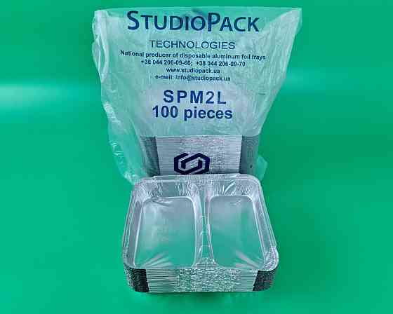 Контейнер из пищевой алюминиевой фольги прямоугольный двухсекционный   520/320мл SPM2L 100шт в упаковки (1 Харьков