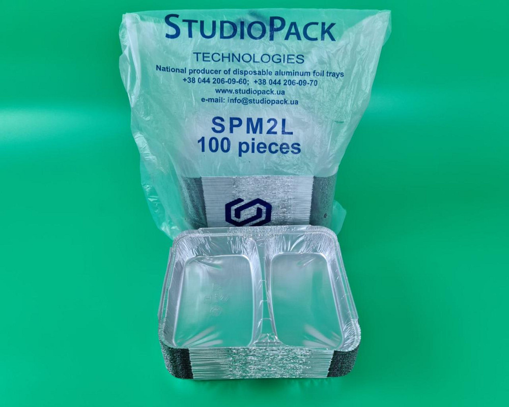 Контейнер из пищевой алюминиевой фольги прямоугольный двухсекционный   520/320мл SPM2L 100шт в упаковки (1 Харьков - изображение 1