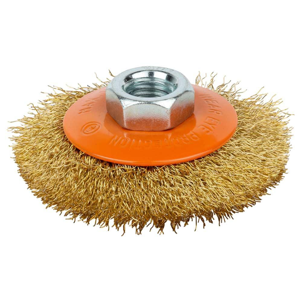Щітка дротяна конусоподібна Ø 75 мм М14 × 2 мм (латунована) GRAD (9035075) Київ - фото 1