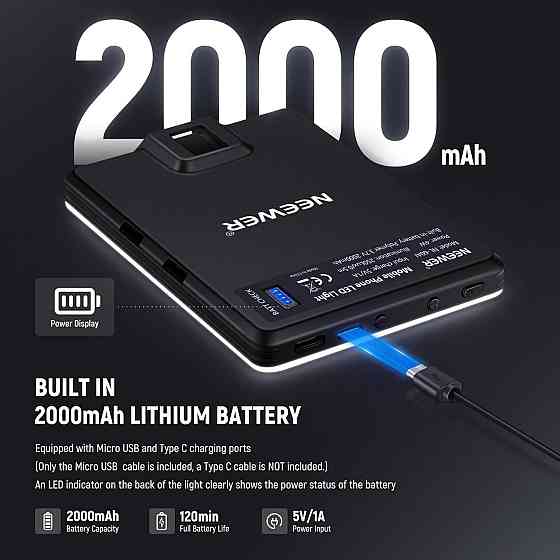 LED селфи-лампа с клипсой, аккумулятором 2000 мА·ч, светодиодный свет для телефона, ноутбука, видео фотографий Киев