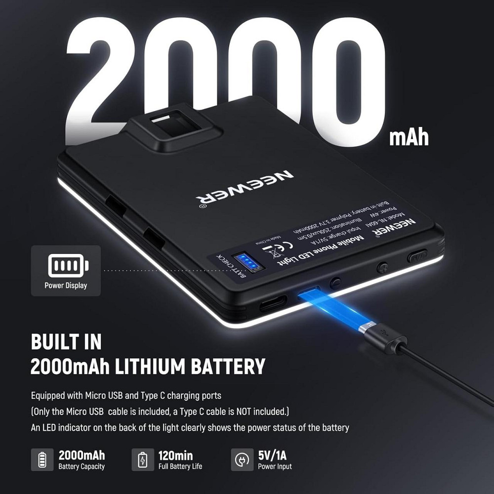 LED селфи-лампа с клипсой, аккумулятором 2000 мА·ч, светодиодный свет для телефона, ноутбука, видео фотографий Киев - изображение 6