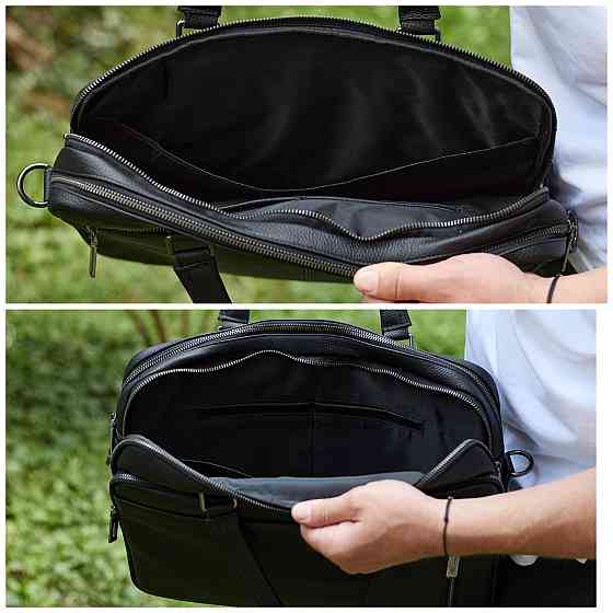 Чорна шкіряна чоловіча сумка через плече для бізнесу Київ