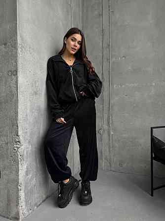 Жіночий прогулянковий костюм-двійка: кофта та штани з турецького велюру Чорний, 42/44 Одеса