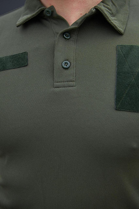 Тактическая оливковая футболка поло мужская летняя футболка для военнослужащего с липучками  WAR Львов - изображение 5