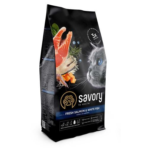 Корм сухий Savory Adult Cat Gourmand Fresh Salmon and White Fish для довгошерстих котів зі свіжим лососем і білою рибою 2 кг Київ - фото 1