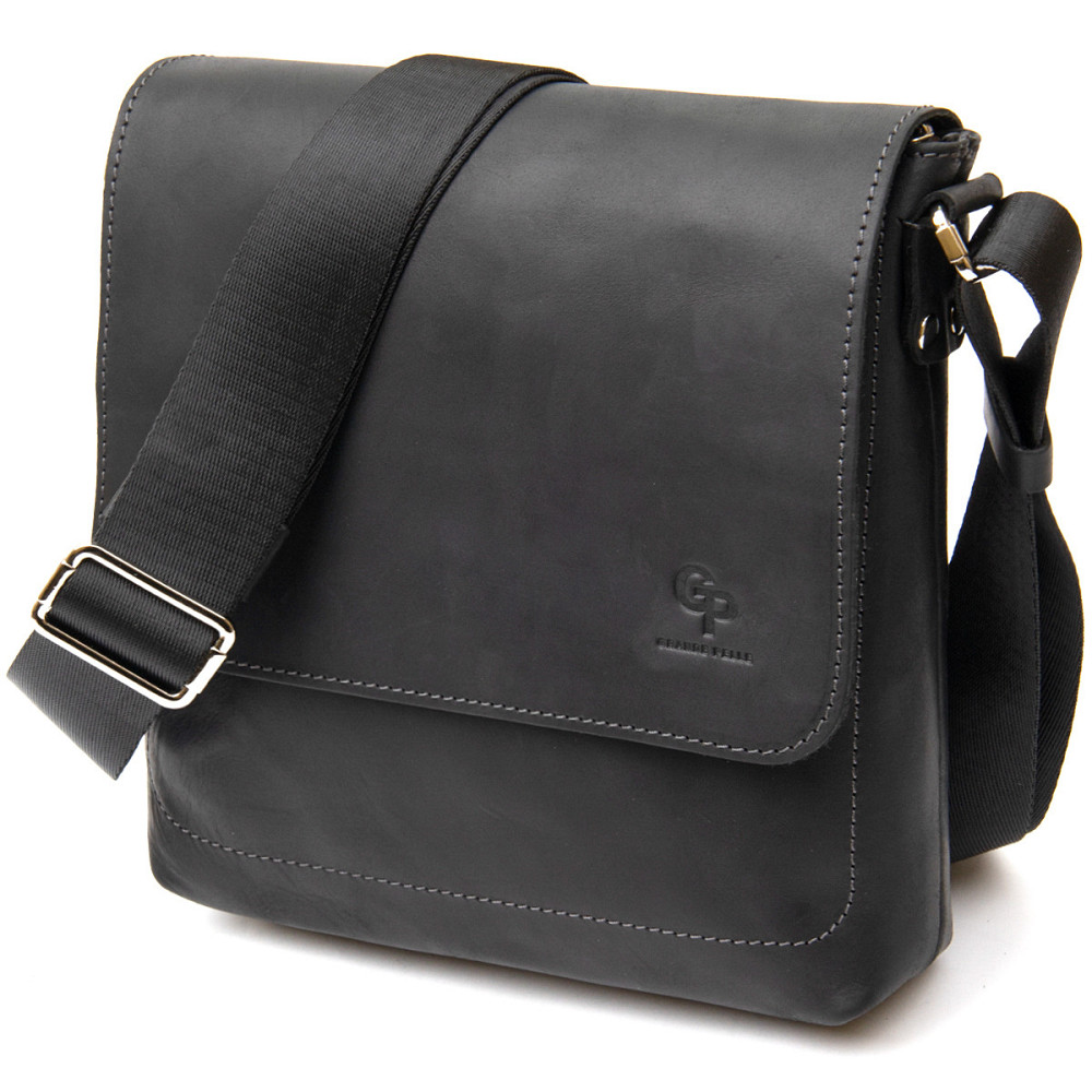 Практичная кожаная мужская сумка Черный (GRANDE PELLE) Киев - изображение 5