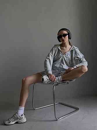 Женский прогулочный оверсайз костюм двойка: кофта и шорты двухнитка Меланж Одесса