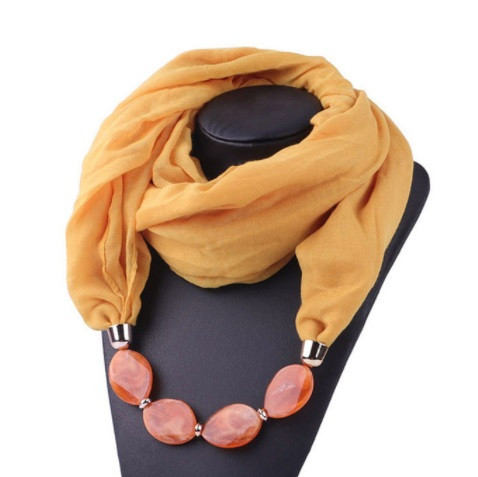 Женский желтый шарф с ожерельем - длина шарфа 150см, ширина 60см, смешанный хлопок Киев - изображение 1