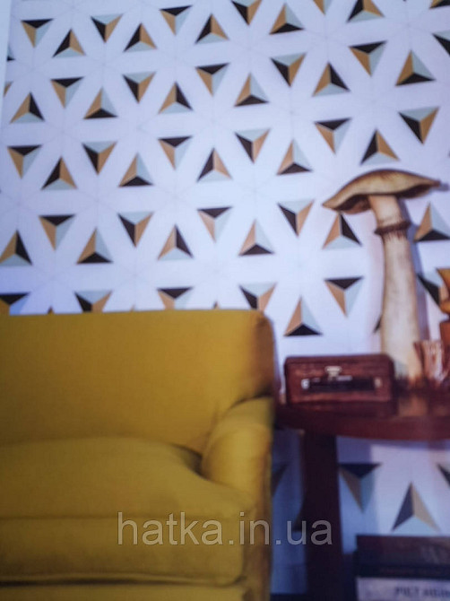 Шпалери флізелінові Decoprint Elisir EL21071 геометричні фігури 3д чорні жовті салатові на білому тлі Київ - фото 1