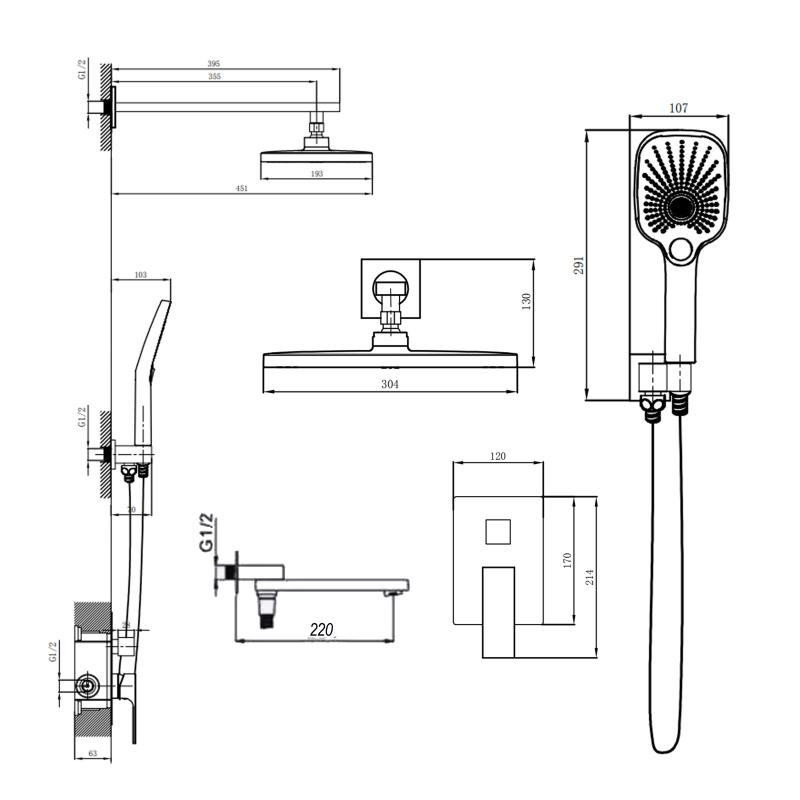 Душевая система из латуни Qtap Gemini скрытого монтажа на три потребителя QTGEM114GMB45704 Gunmetal Black Харьков - изображение 2