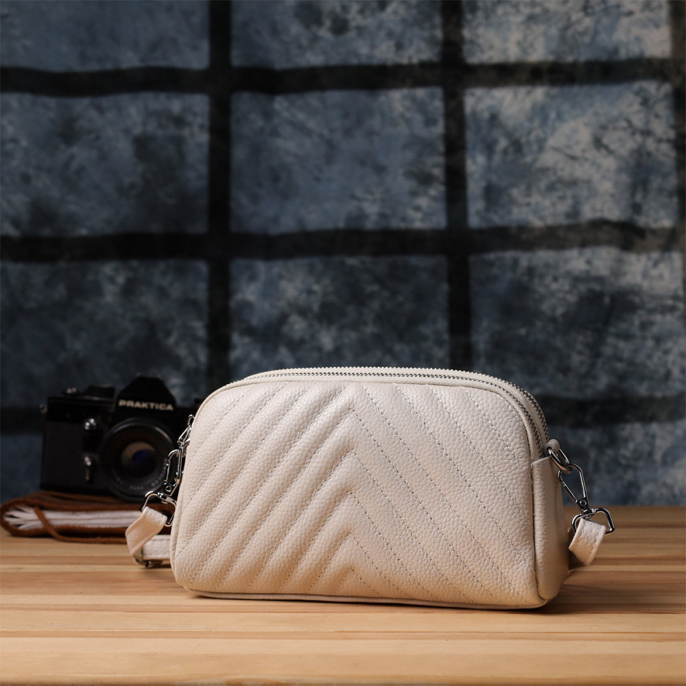 Модна сумка прошита трикутниками з натуральної шкіри Vintage 22910 Білий Київ - фото 10
