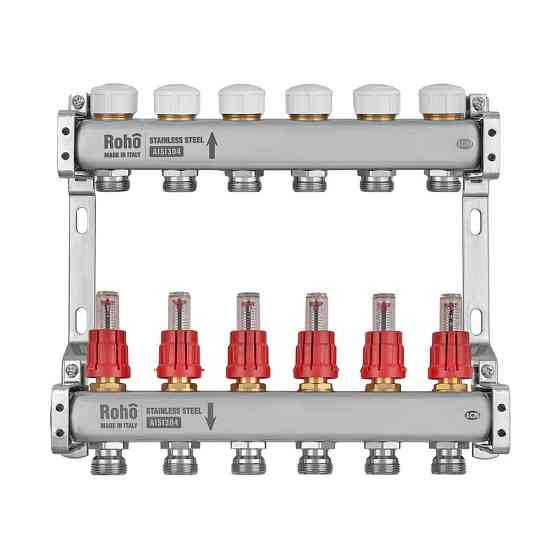 Колектор з витратоміром та термостатичними клапанами Roho R804-06M - 1"х 6 вих. (RO1031) Київ