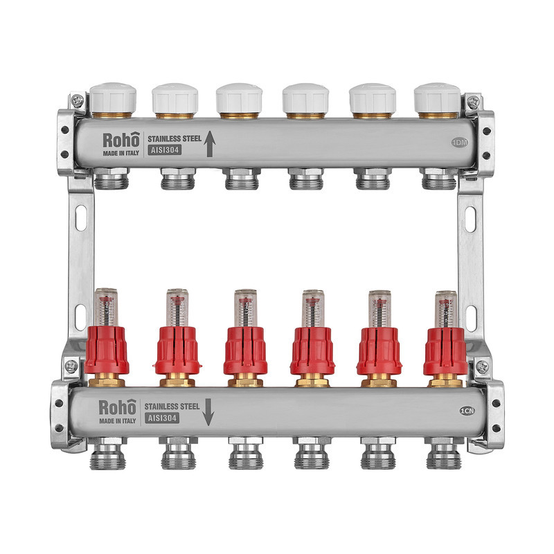 Колектор з витратоміром та термостатичними клапанами Roho R804-06M - 1"х 6 вих. (RO1031) Київ - фото 4