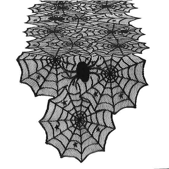 Скатерть на Хэллоуин Паутина с пауками 183 на 46 см черный Киев