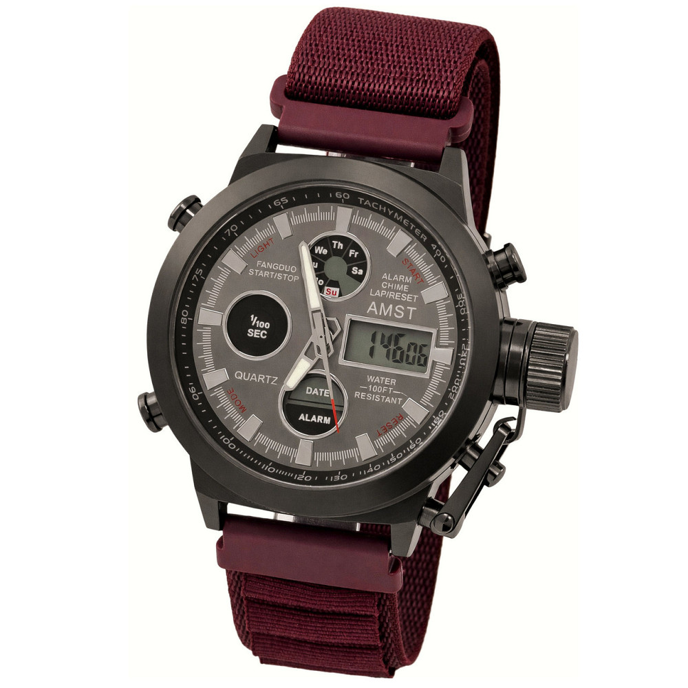 Годинник чоловічий водостійкий тактичні AMST Mountain Bordo (2 ремінці) Київ - фото 1