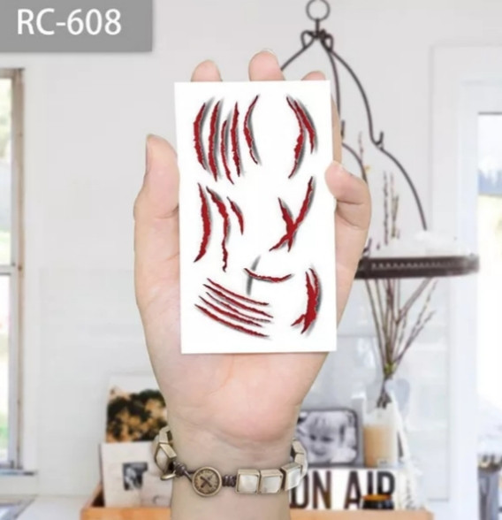 Наклейка тату для Хелловіну Подряпини 10 на 6 см червоний Київ - фото 1